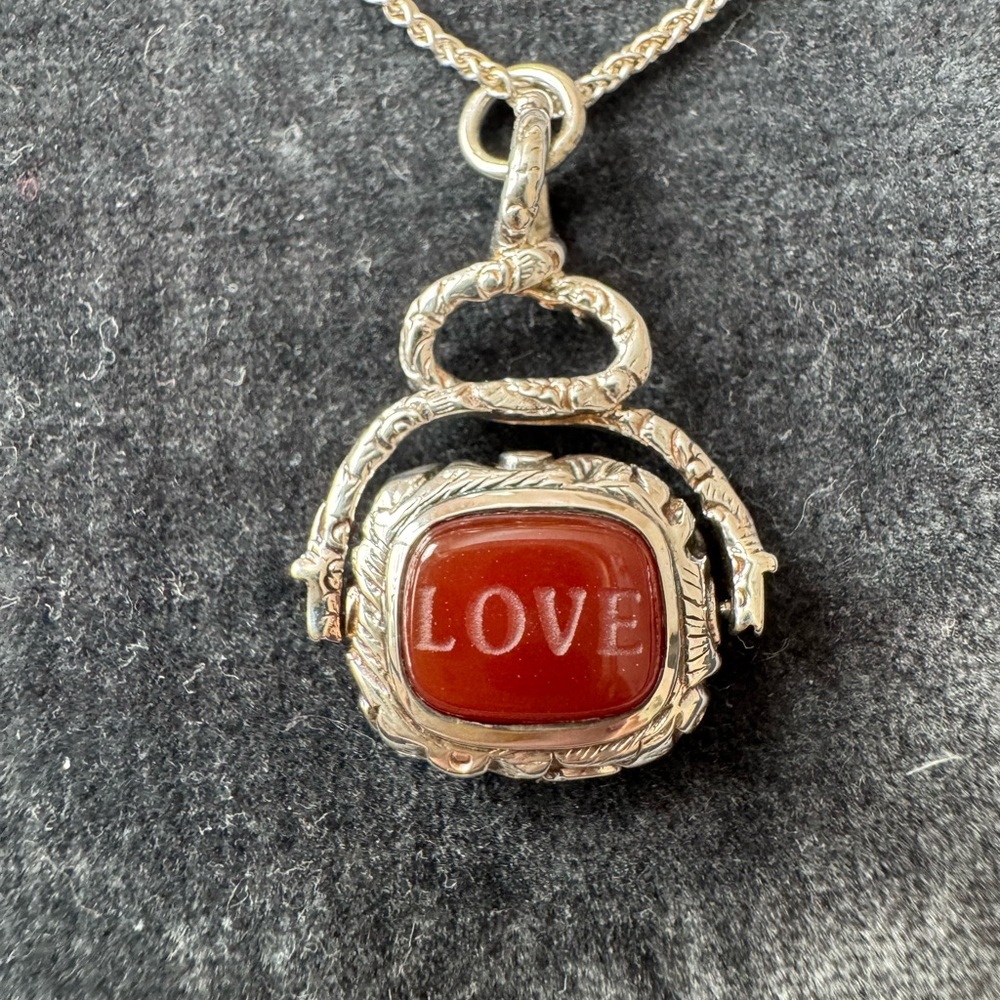 Monica Rich Kosann Sterling Carnelian Love Pendant - Picture 3 of 8